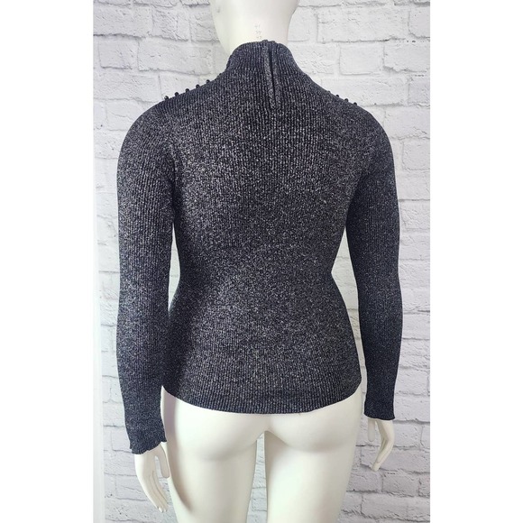 00s 90s Metallic Silver black beaded ribbed turtle neck Sweater size Large - Picture 4 of 5